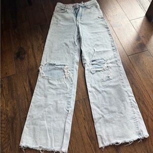 Zara High Rise Wide Leg Distressed Jeans